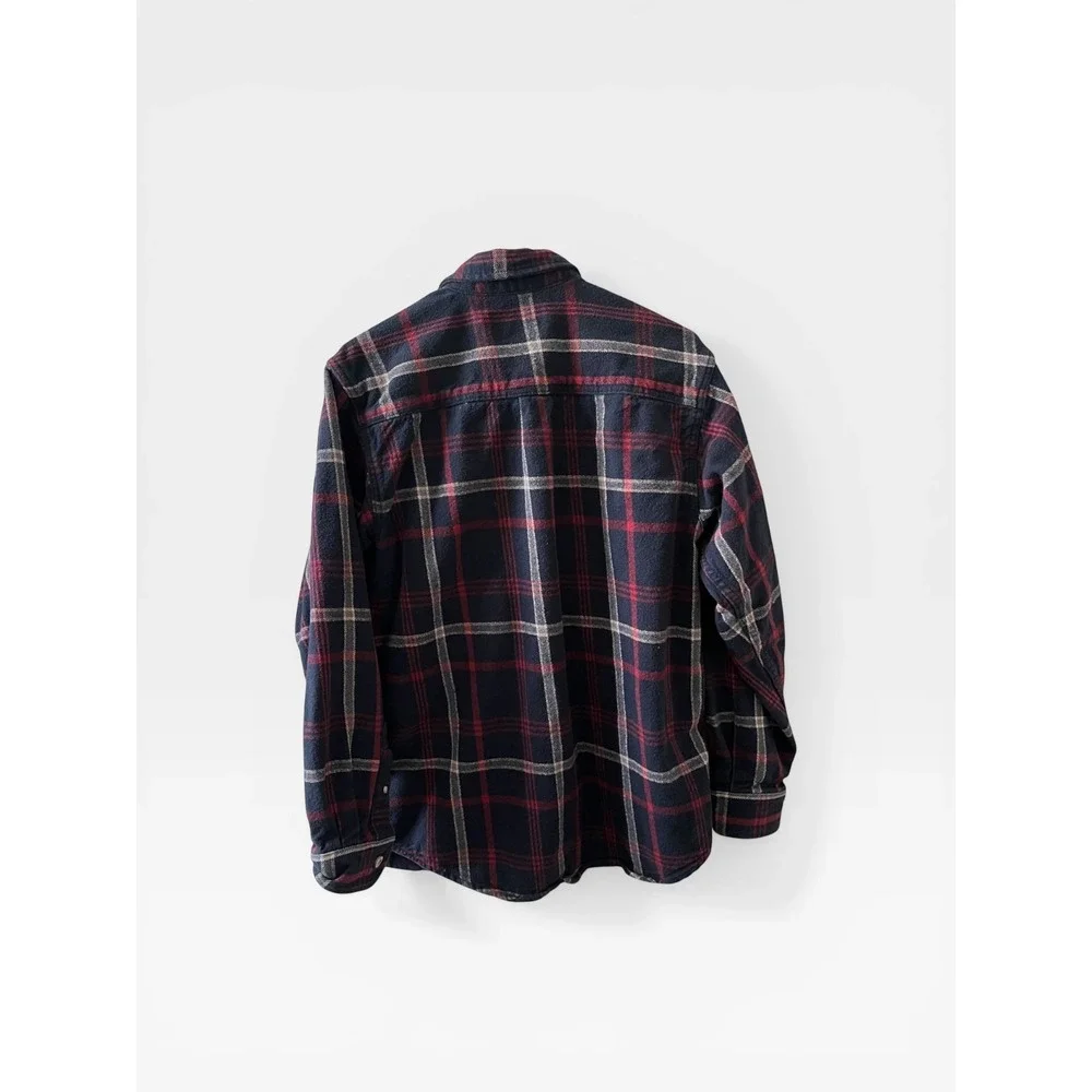 Moose Creek Mens Large Tall Flannel Shirt Navy Red Plaid Cotton Button Down - Picture 3 of 10